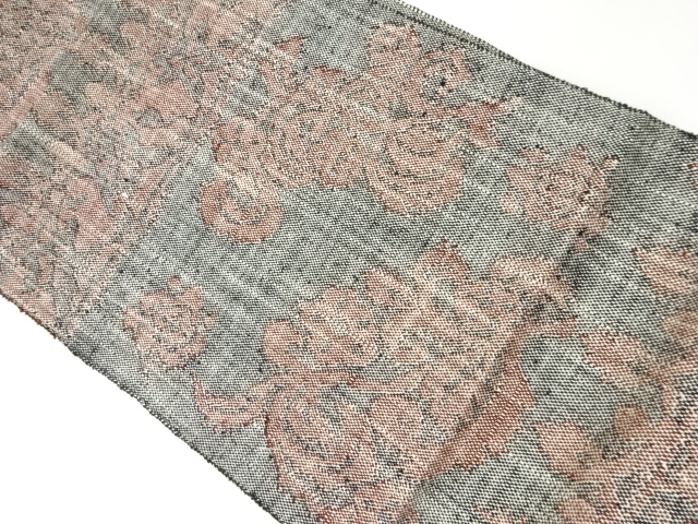 手織り真綿紬草花模様織出し名古屋帯